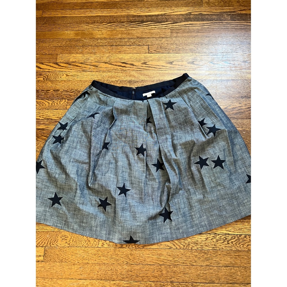 Gap Chambray Star Print Pleated A-Line‎ Skirt Navy Blue Pockets 4th of July 4